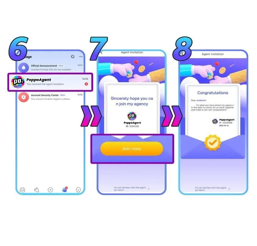 Poppo Live host invitation acceptance and verification flow