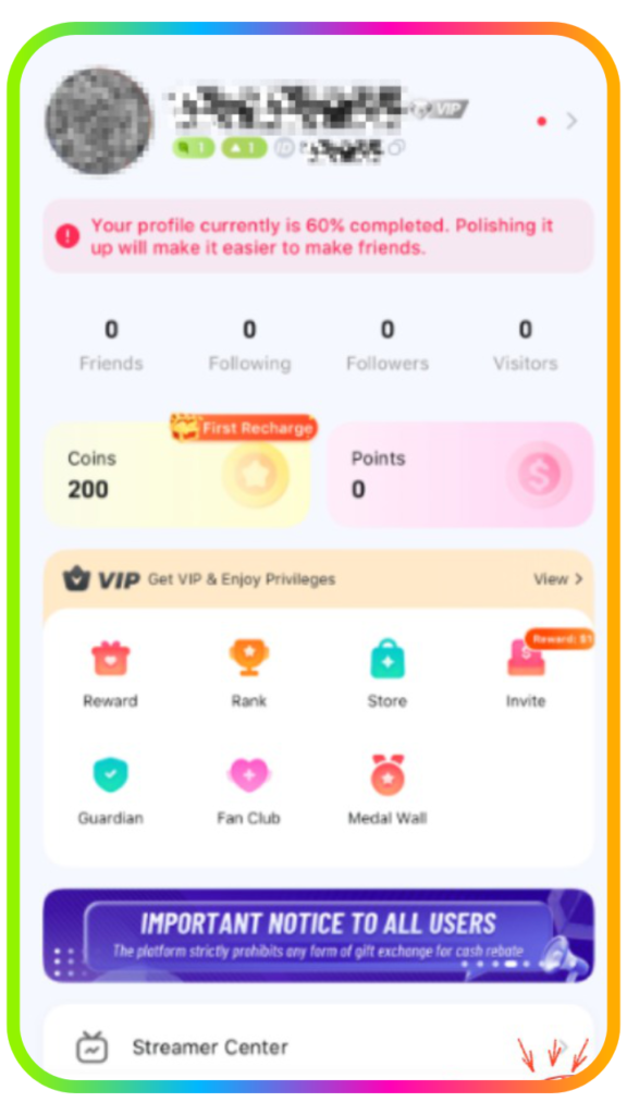 poppo live host profile page